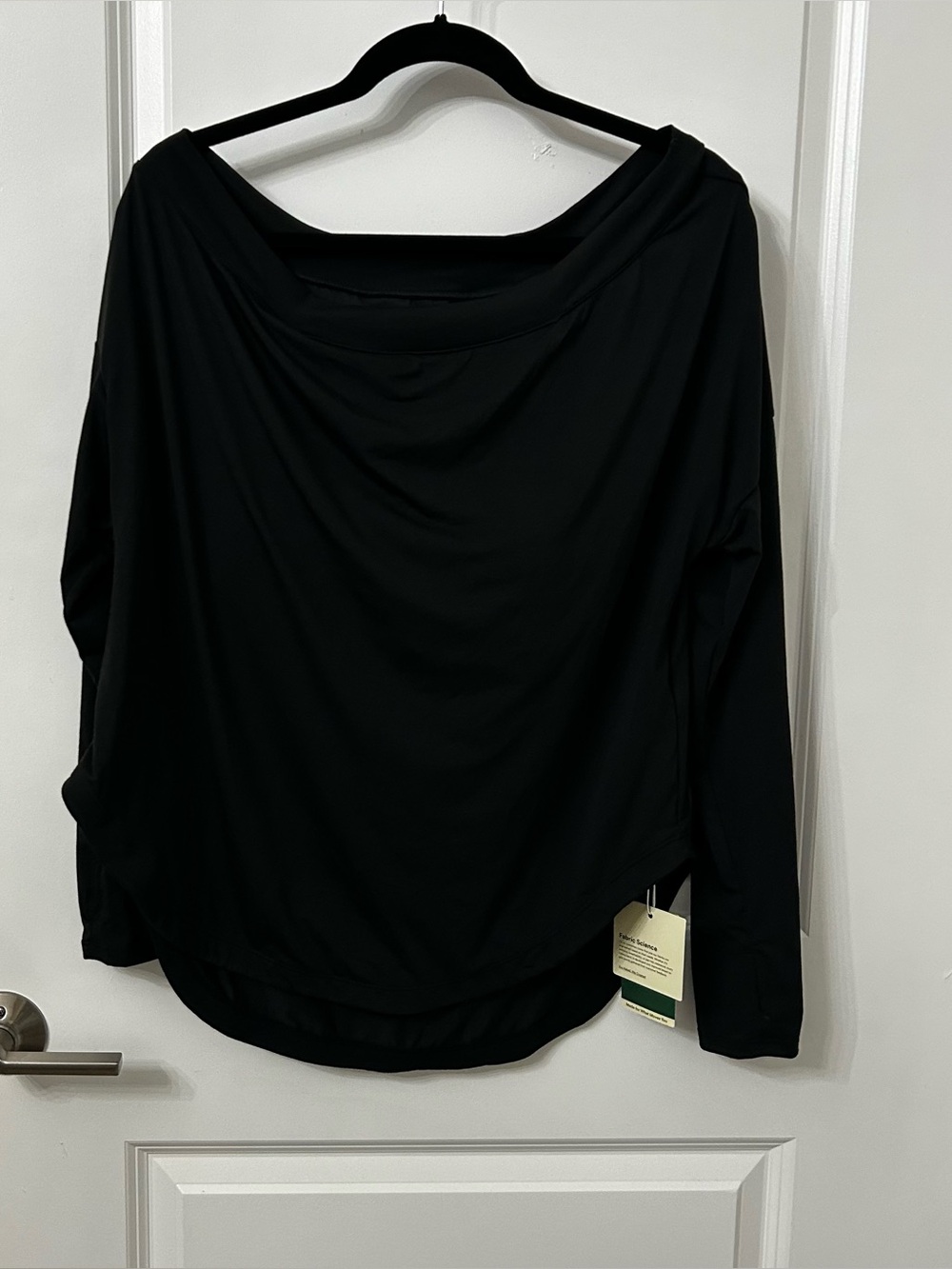 NWT Halara  Black Women's Draped Long-Sleeve Top  Built In Bra Off the Shoulder